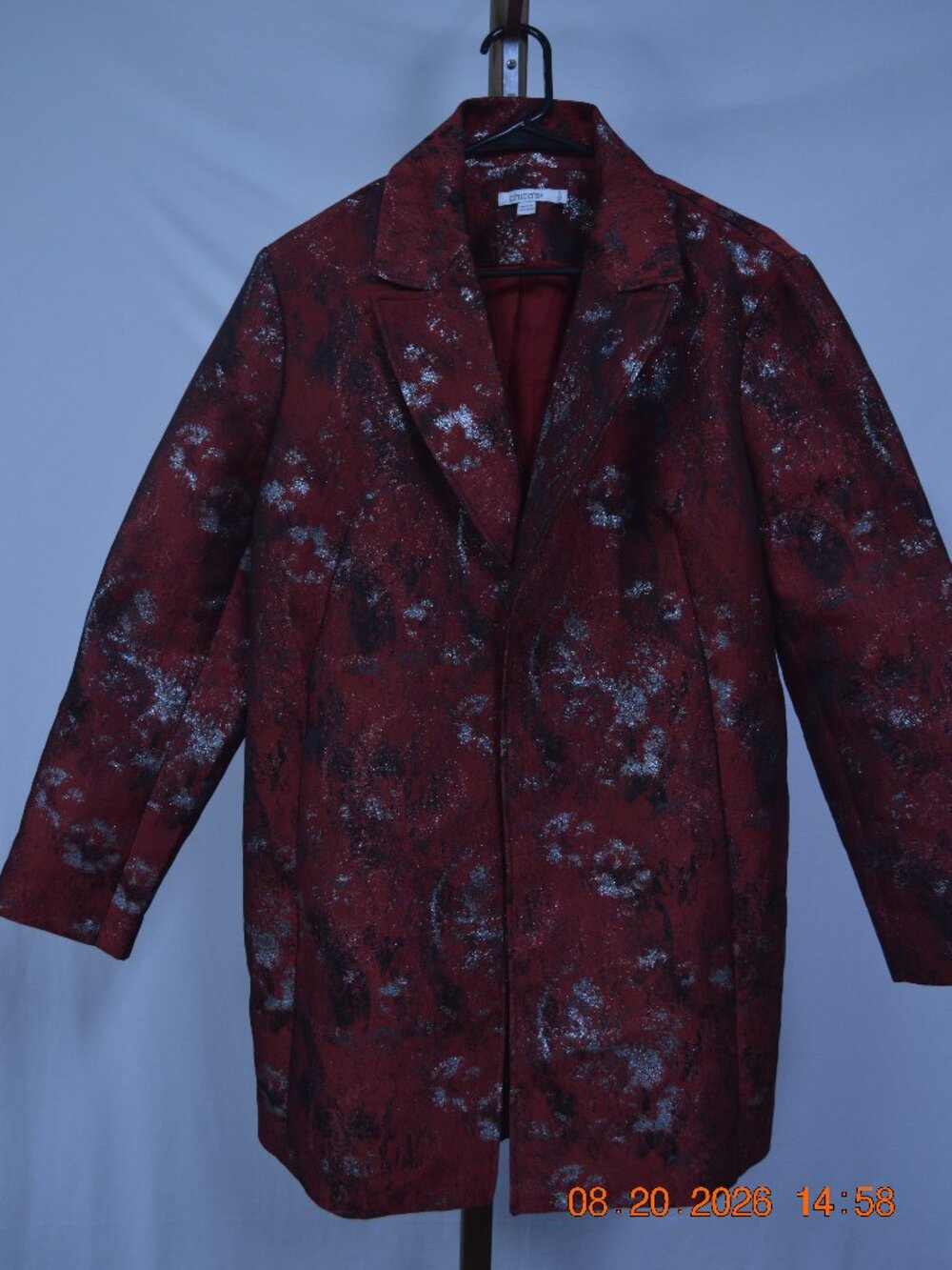 Chicos Womens Red Glitter Blazer Size 16
